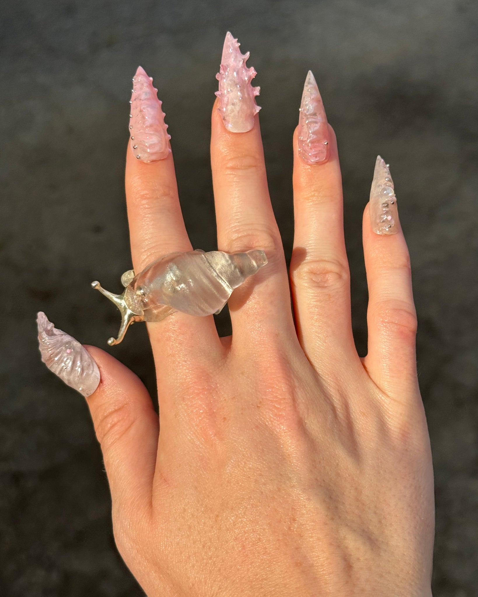Silver Spine Sea Snail Ring