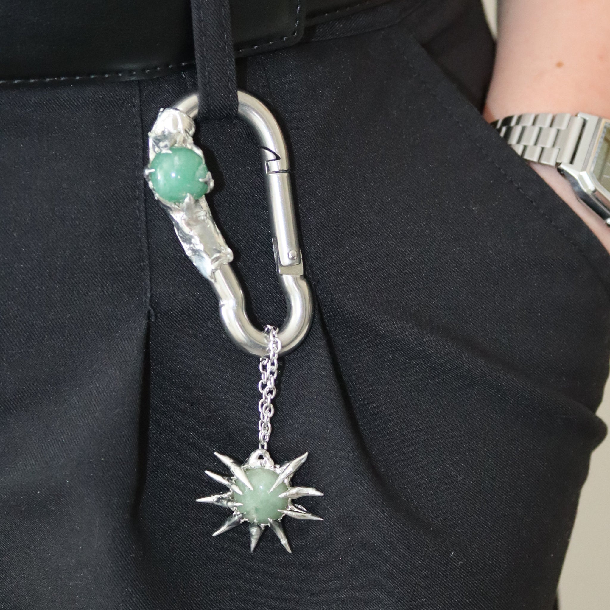 Green Agate Carabiner and Charm