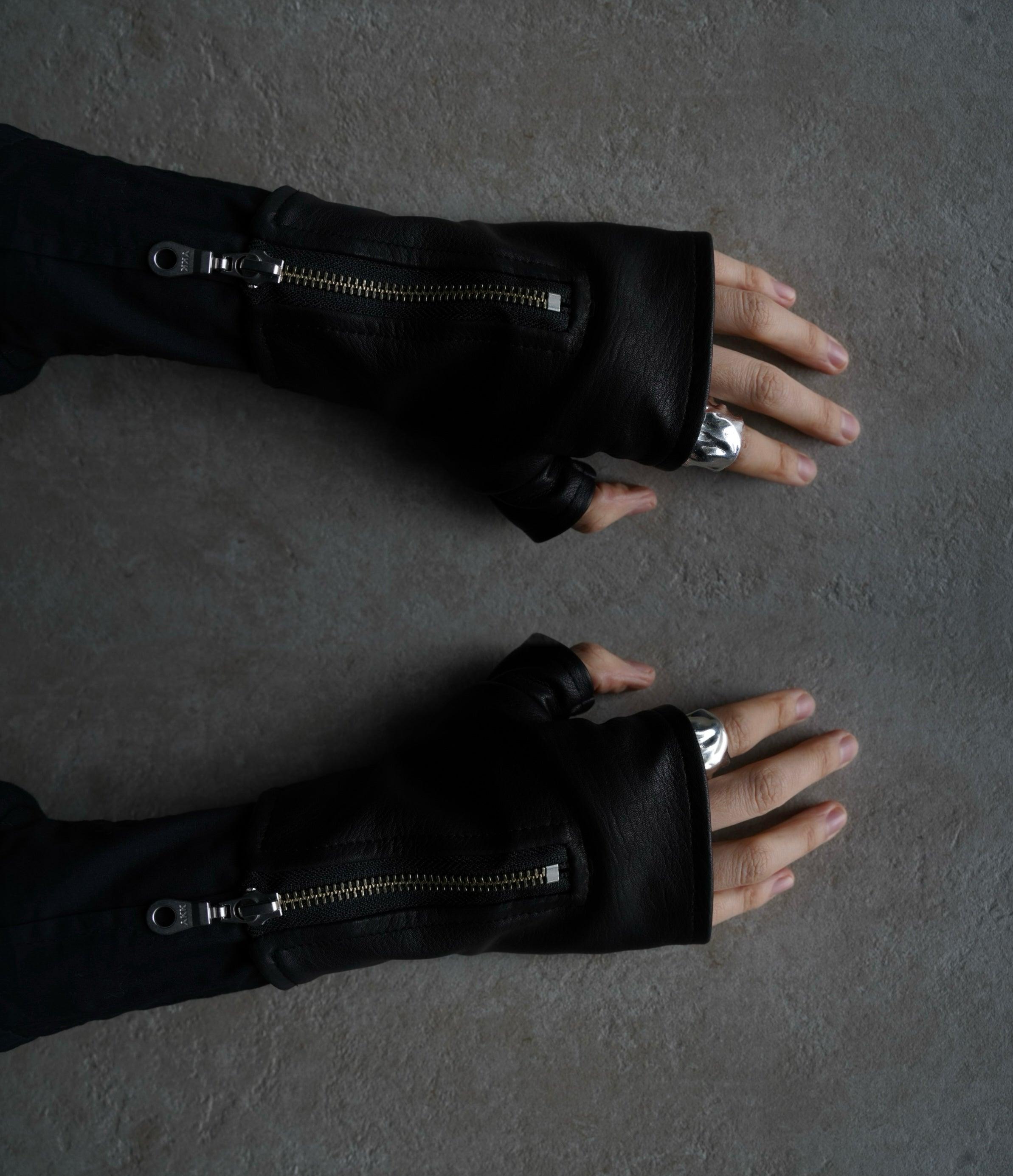 Fingerless Leather Zip Gloves