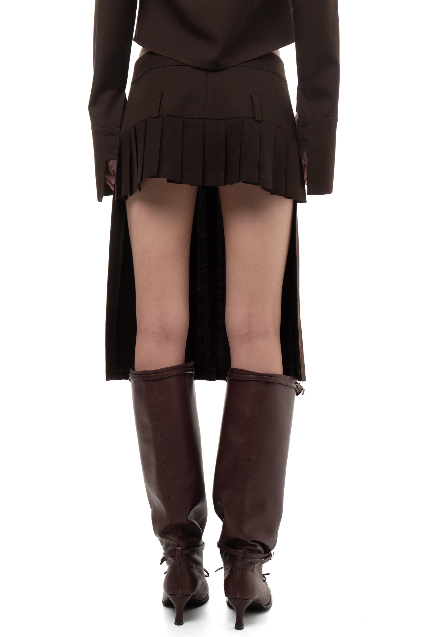 Pleated Midi/Mini Skirt Brown