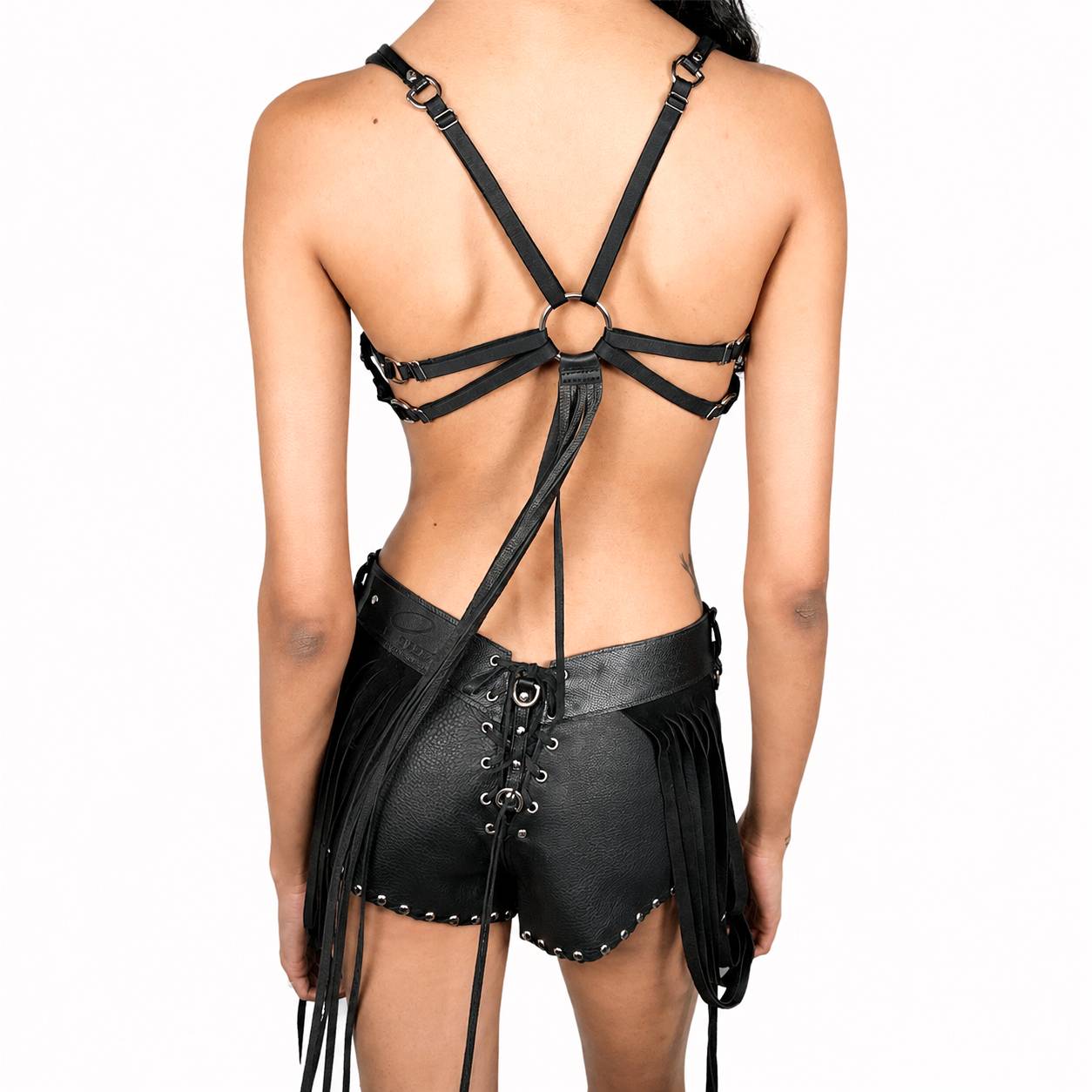 Laddered Jersey Leather Bra Top