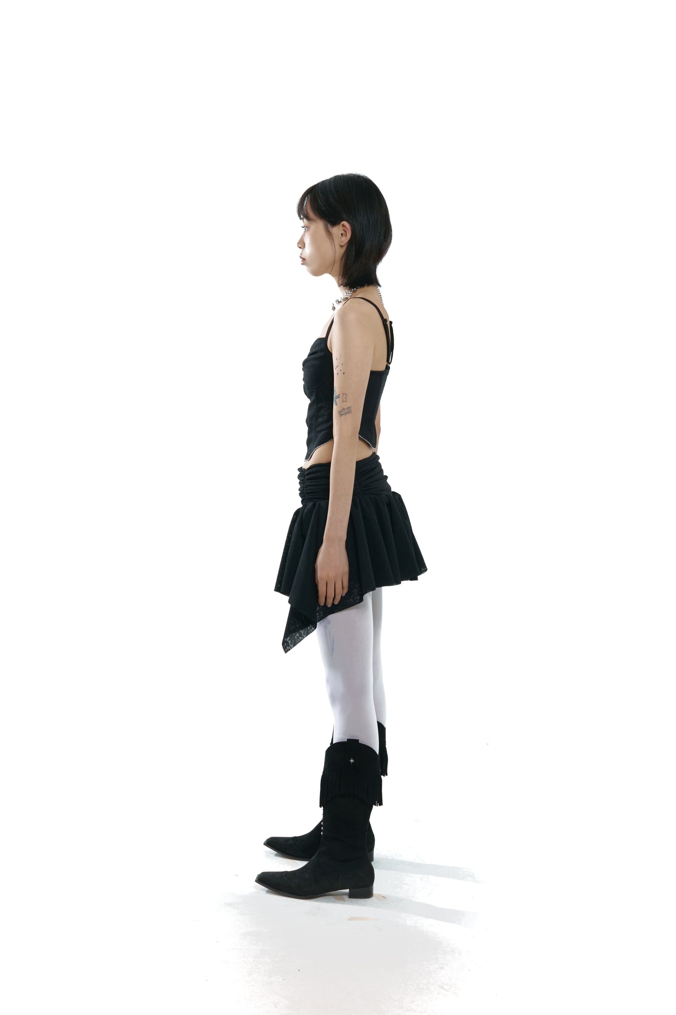 Black Lace Shirring Skirt
