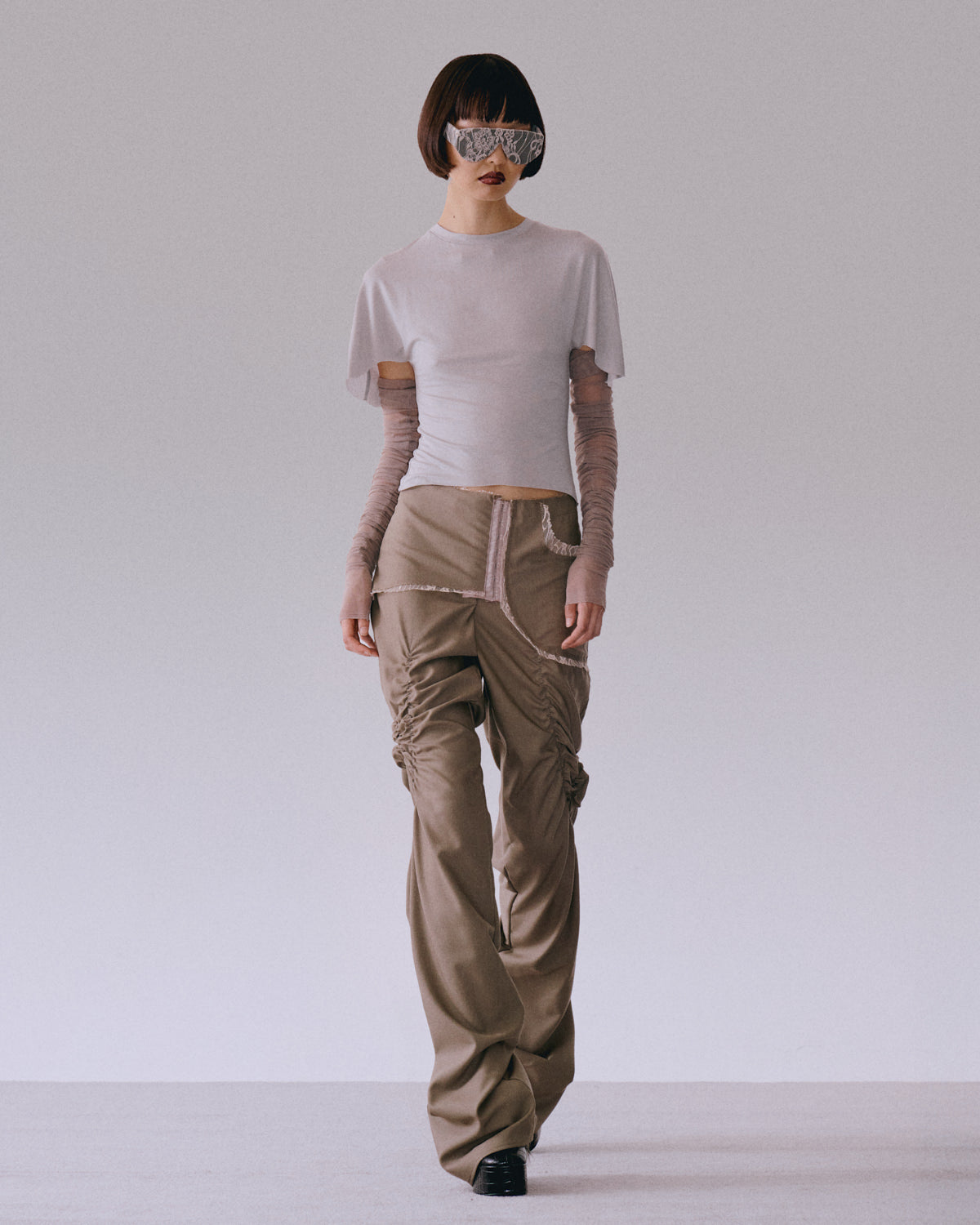 Twisted Wool Trousers in Taupe