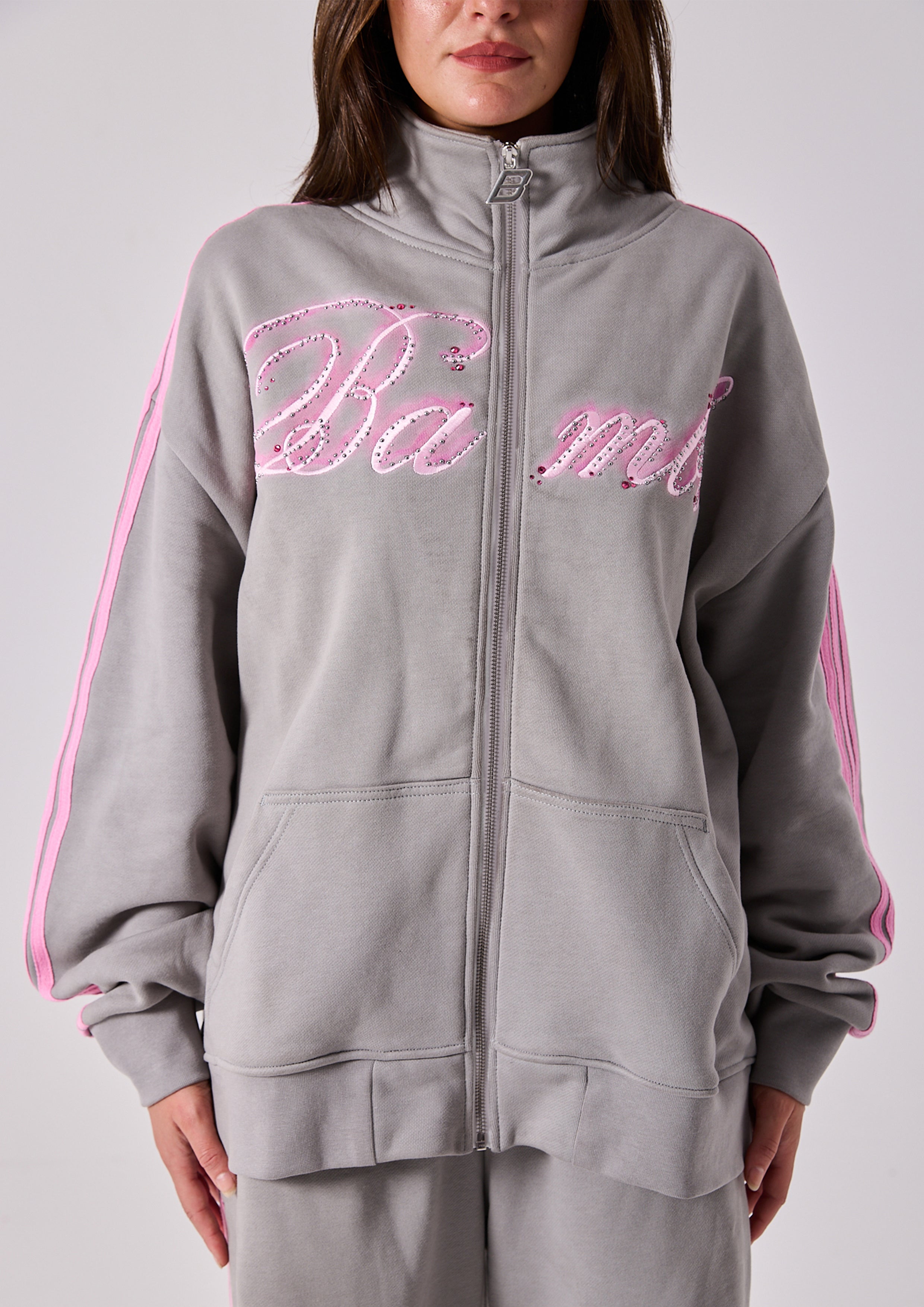 Spears Stripe Zip Jacket in Grey