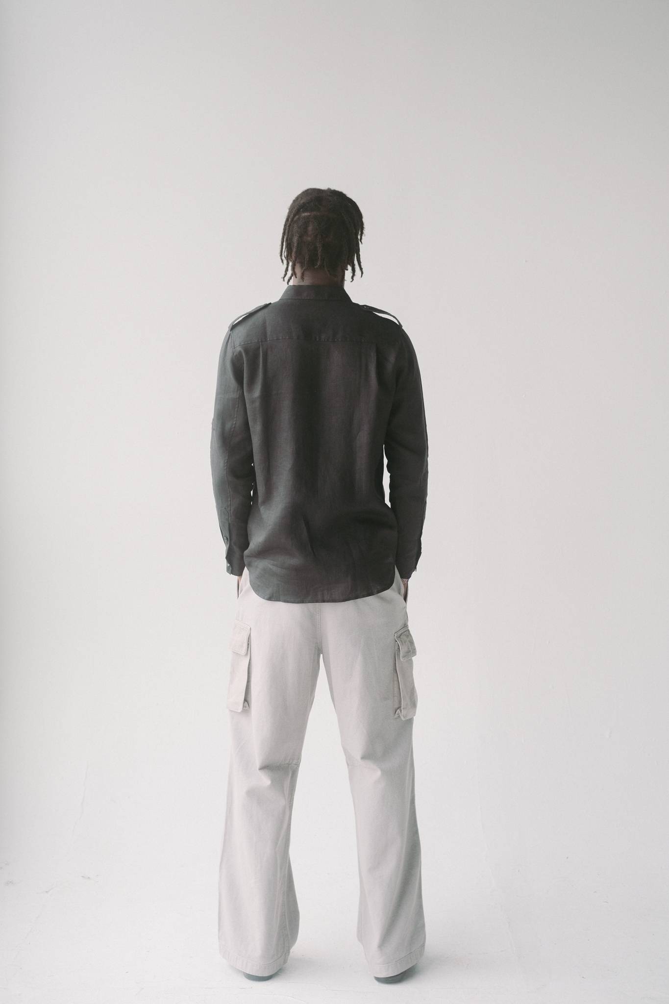 Mingus Work Shirt in Shadow Silk Black Linen