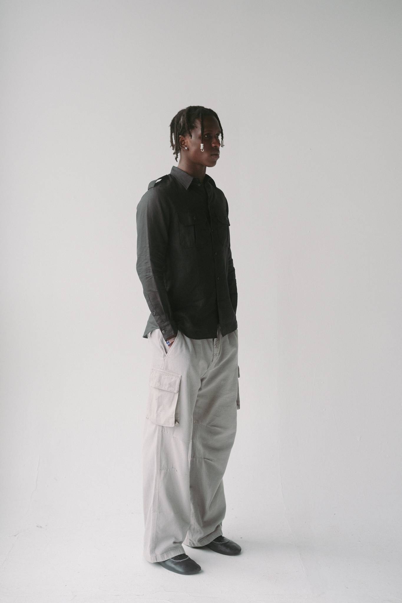 Mingus Work Shirt in Shadow Silk Black Linen