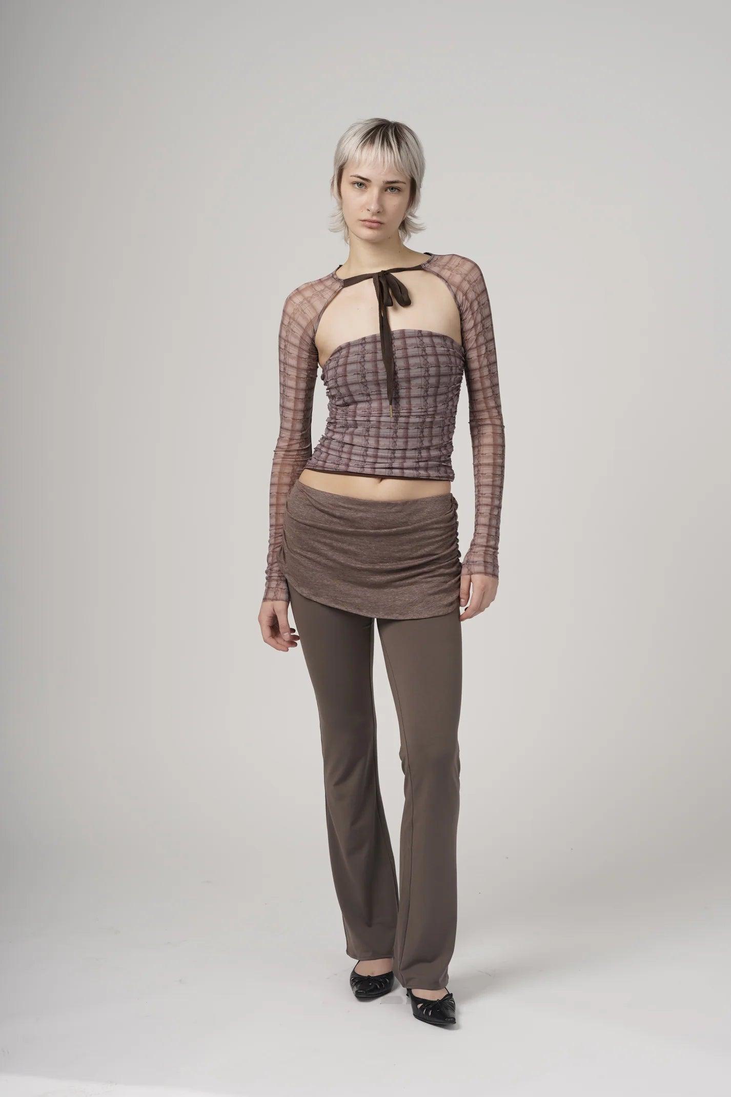 핑크 브라우니 체크 튜브 탑