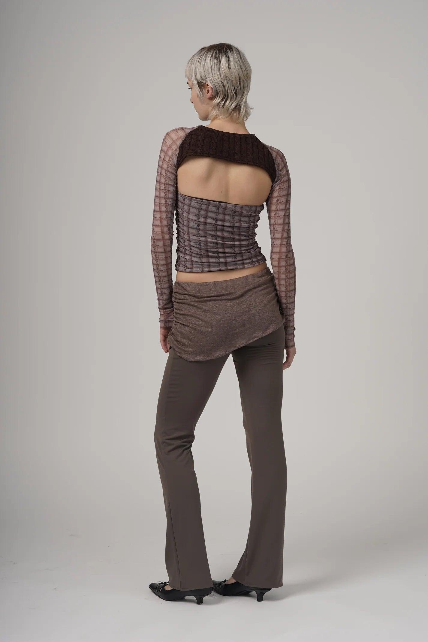 핑크 브라우니 체크 튜브 탑