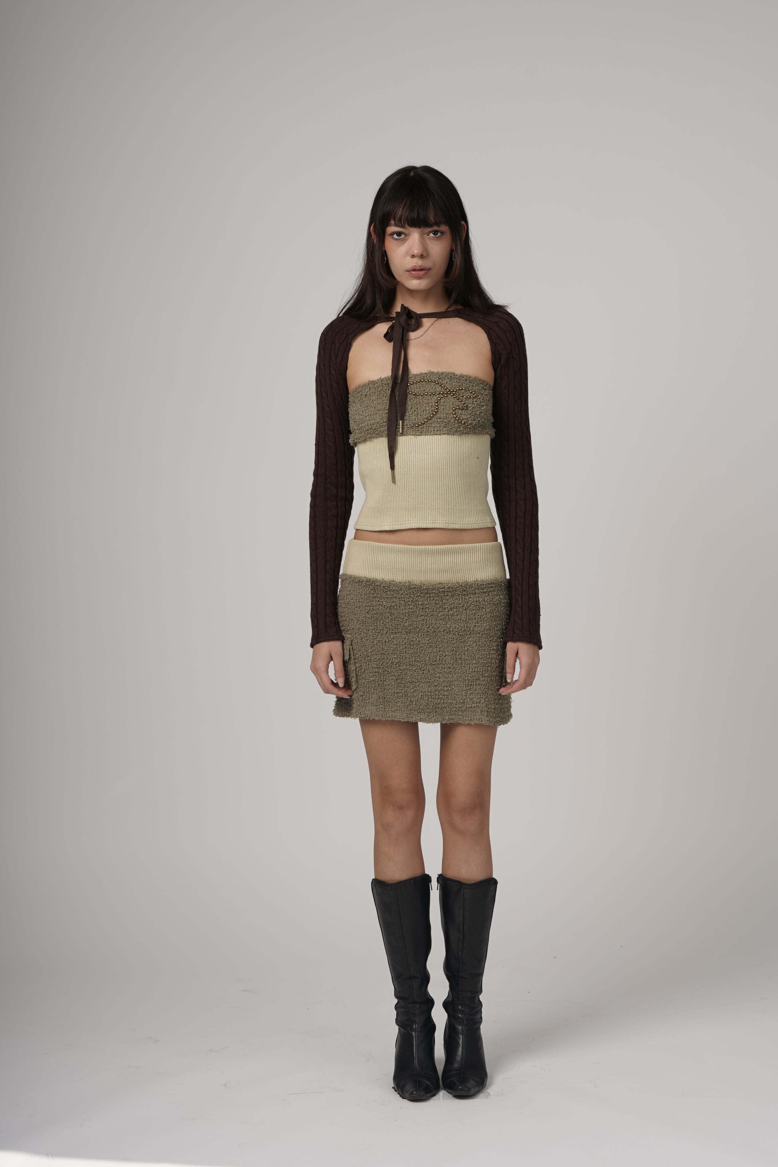 Ribbon Stud Fuzzy Tube Top