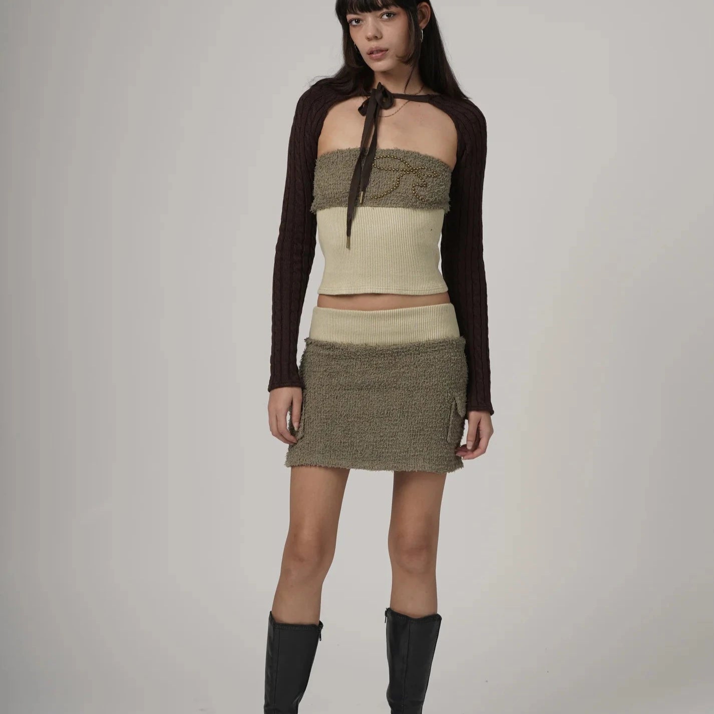 Olive Fuzzy Cargo Skirt