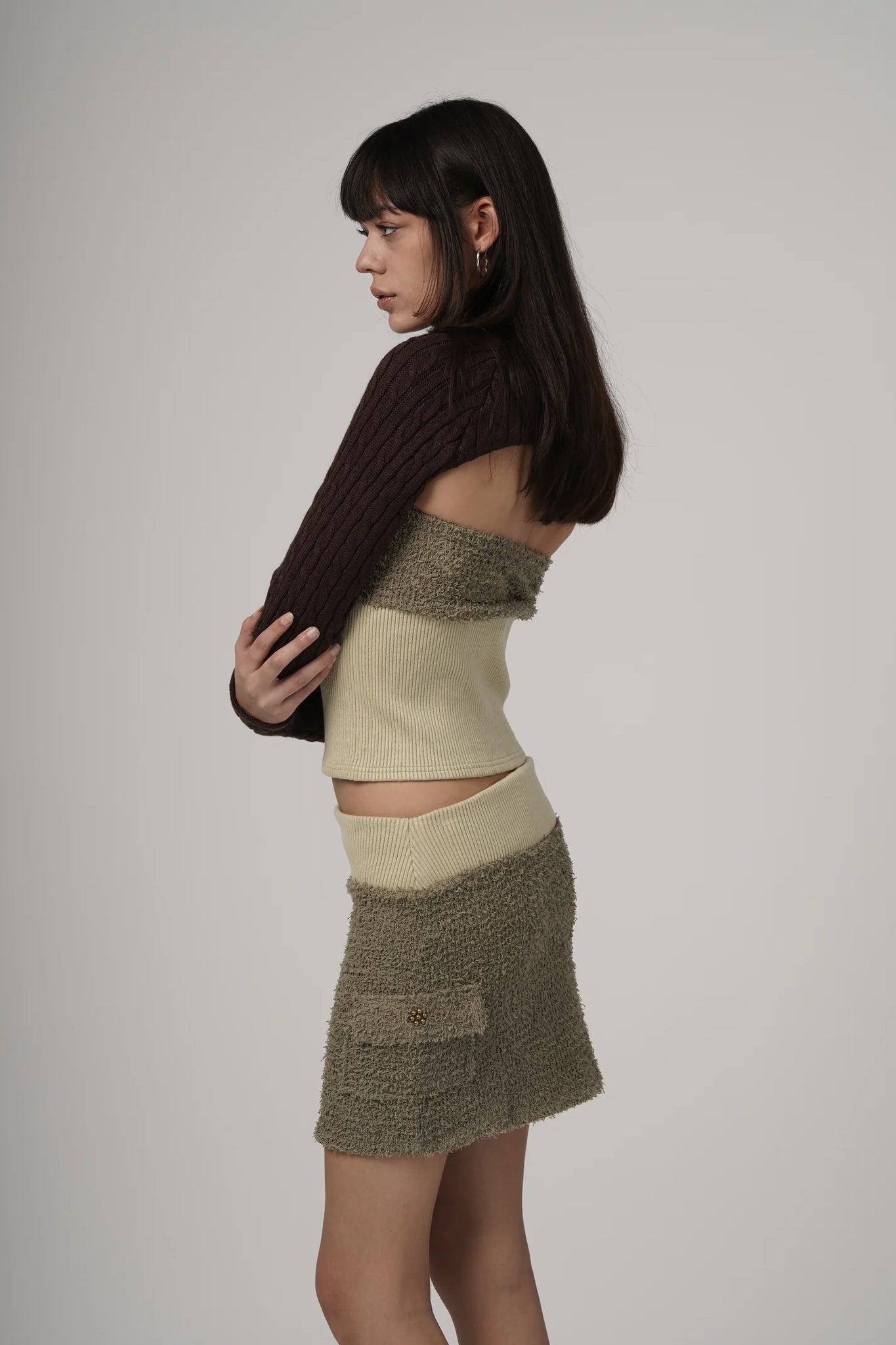 Olive Fuzzy Cargo Skirt