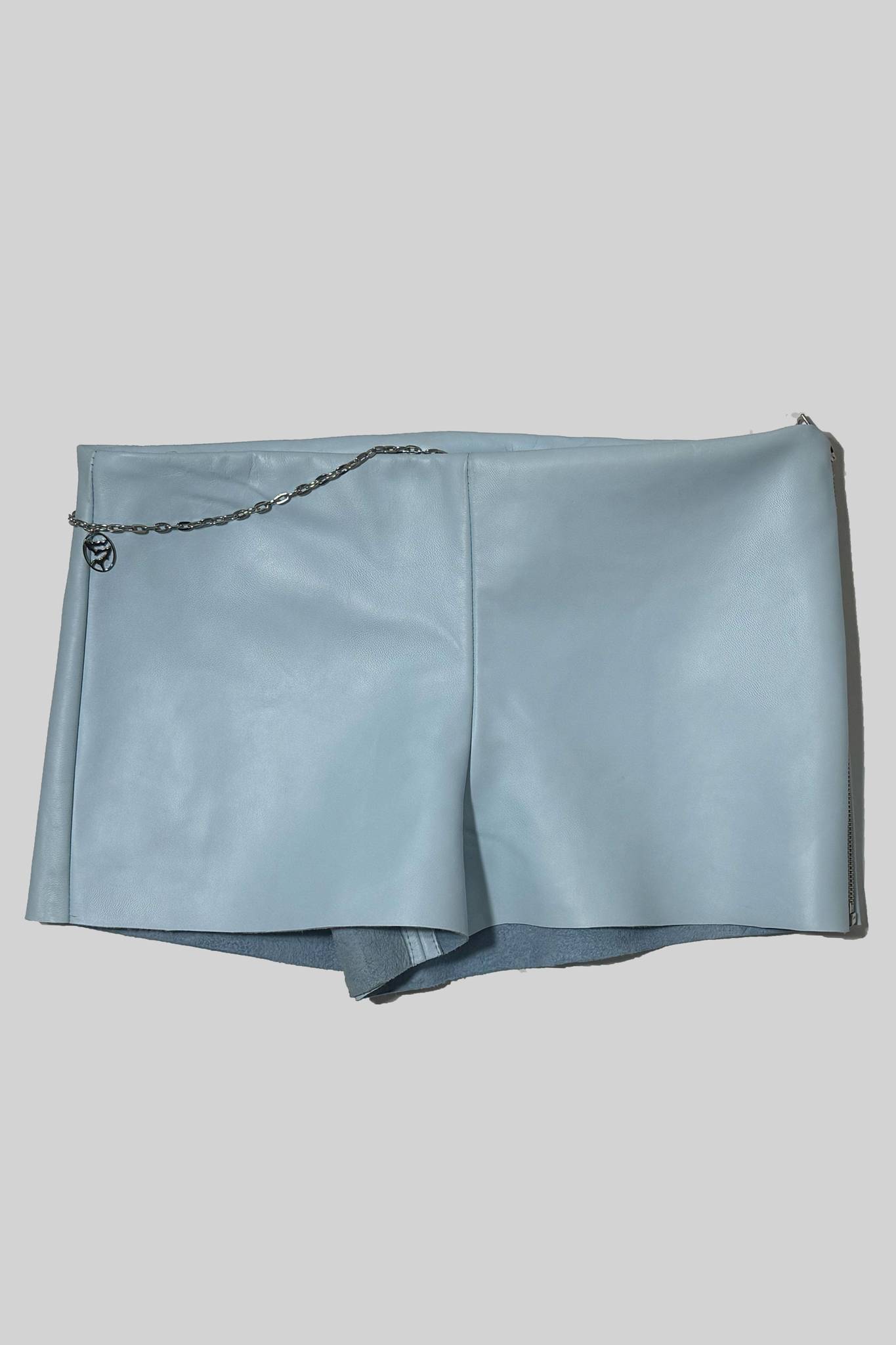 Natural Leather Baby Blue Keychain Shorts