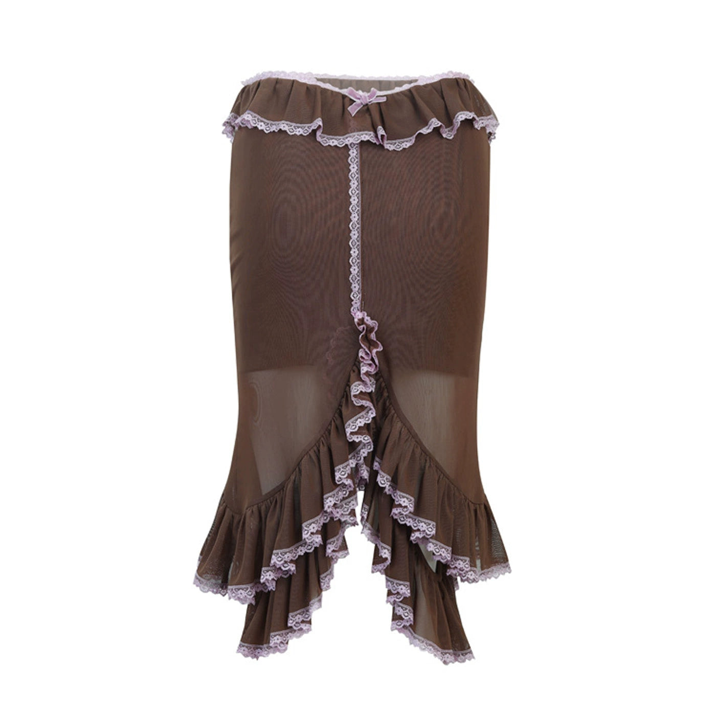 Lace Trim Brown Netting Skirt