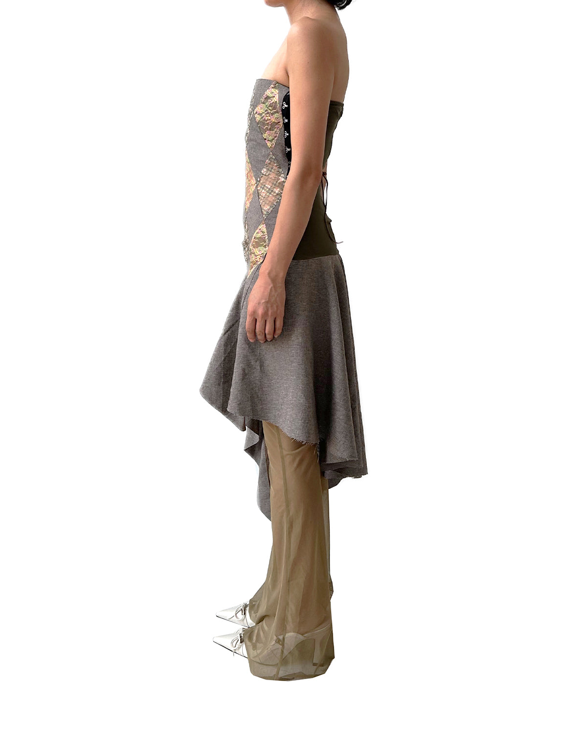 Patchwork Lace Lunar Spring Plaid Office Flared Midi Dress