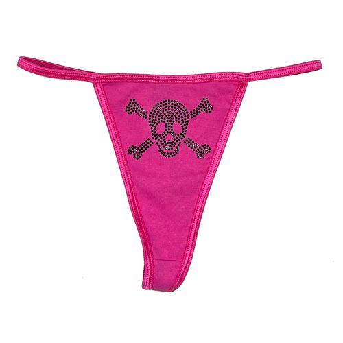 The Skull Thong in White with Pink Skull