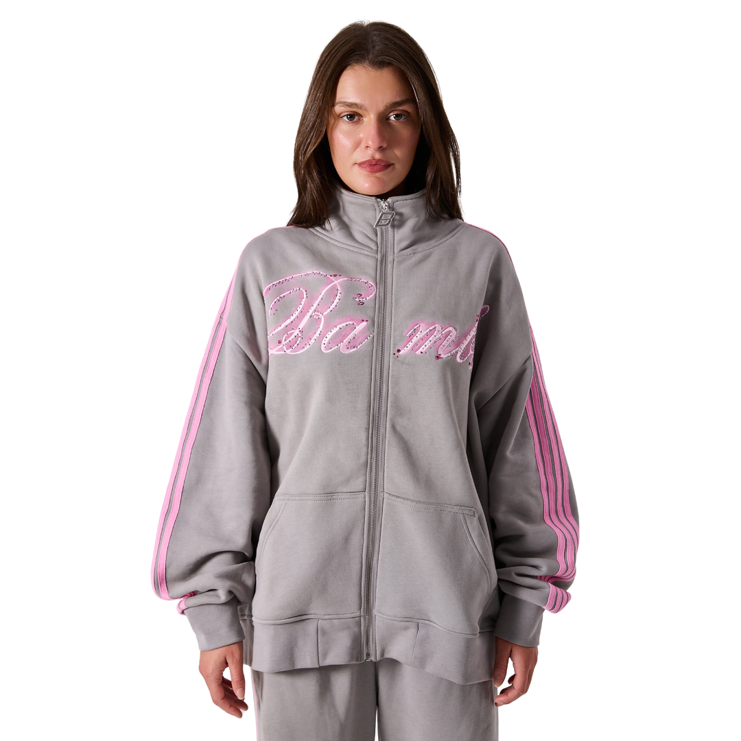 Spears Stripe Zip Jacket in Grey
