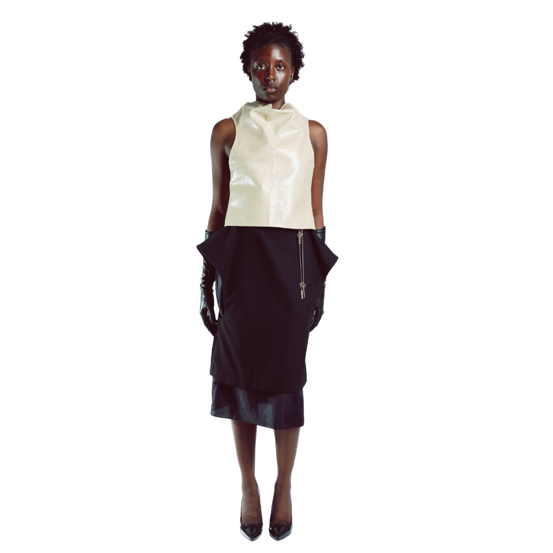 Leather Sculpture Cowl Top