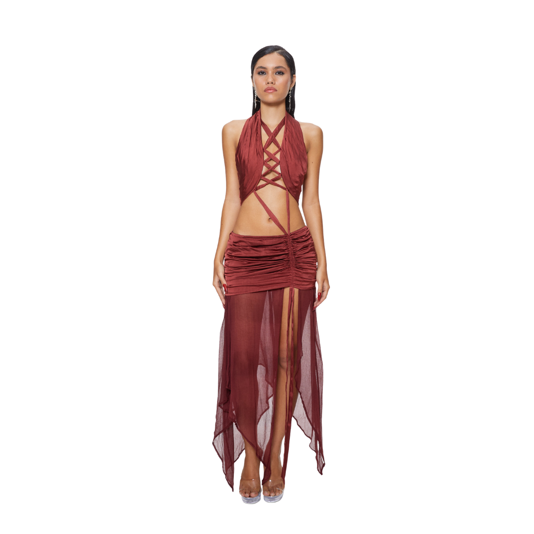 Twisted Nymph Dress Wine Red