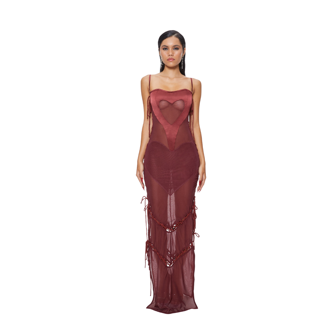 Heart Lace Maxi Dress Wine Red