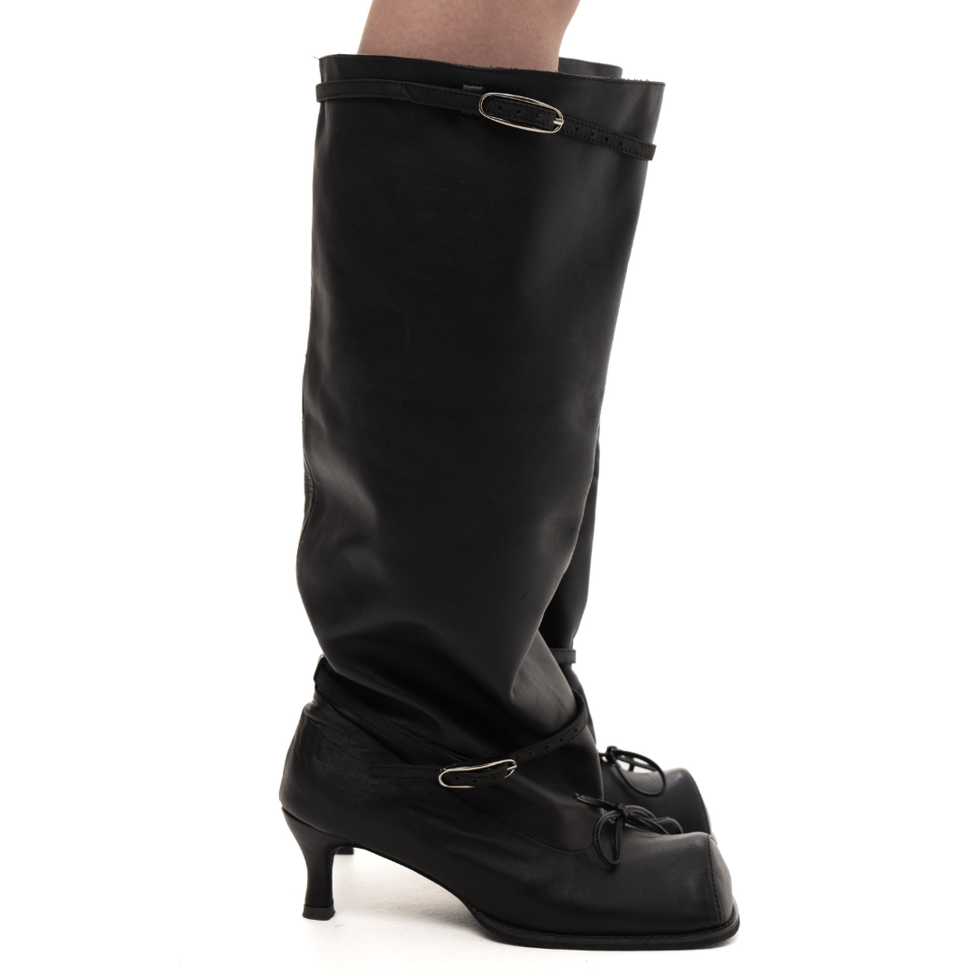 Hofa Knee High Buckle Boots Black