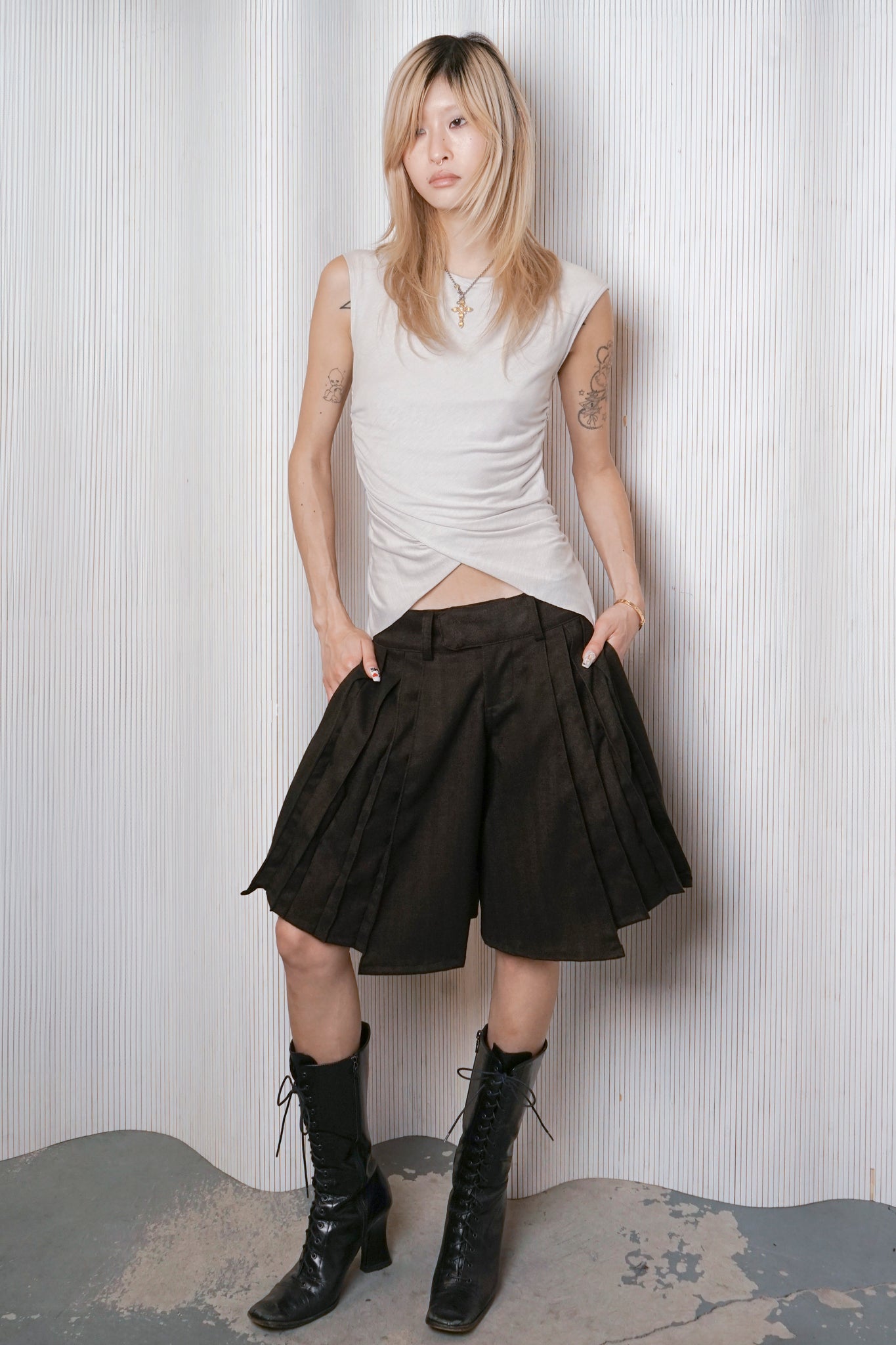 Brown Pleated Trouser Short