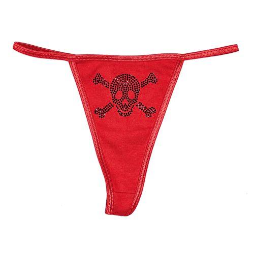 The Skull Thong in Black with Red Skull