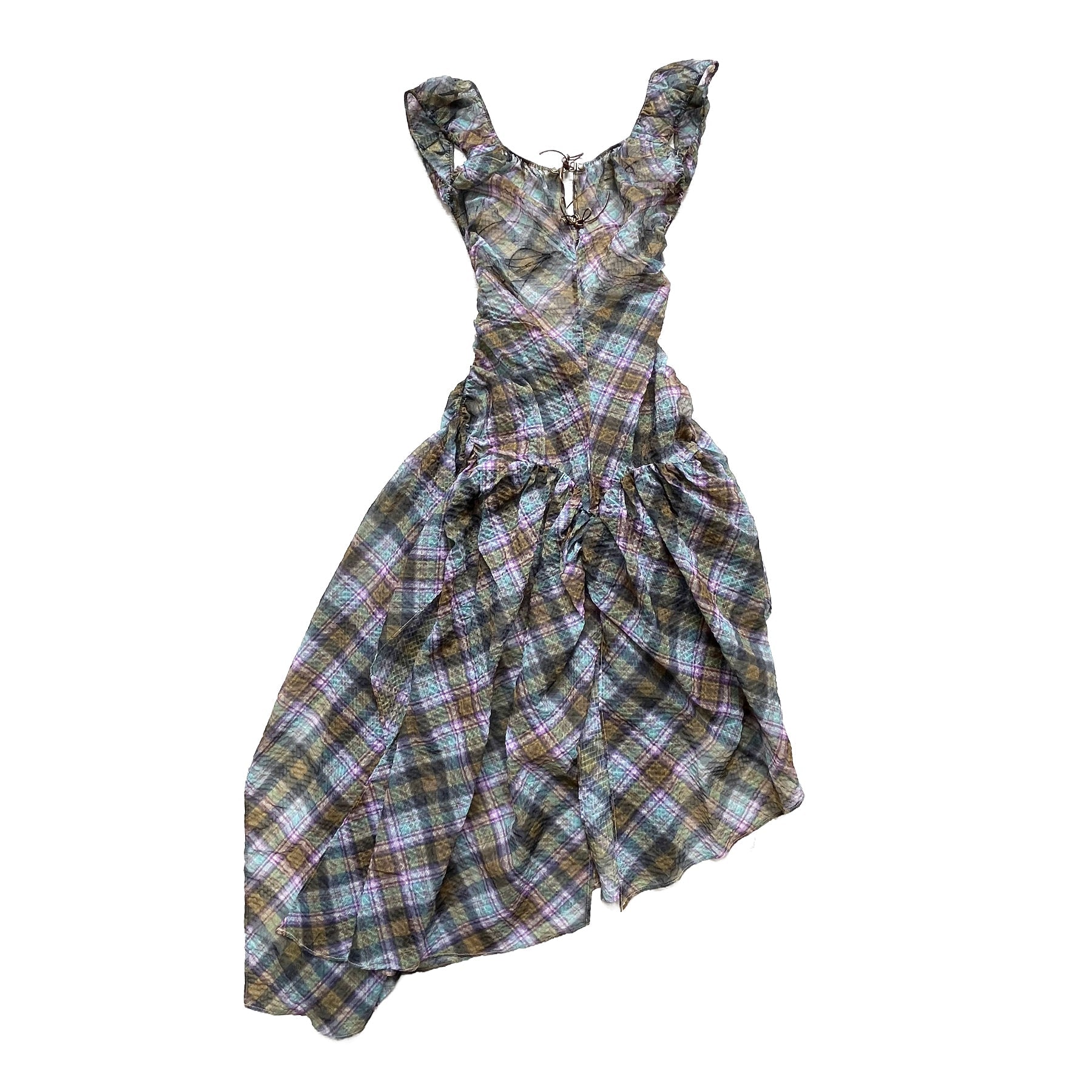 Plaid Puff Chiffon Asymmetrical Dress Kaleido Plaid