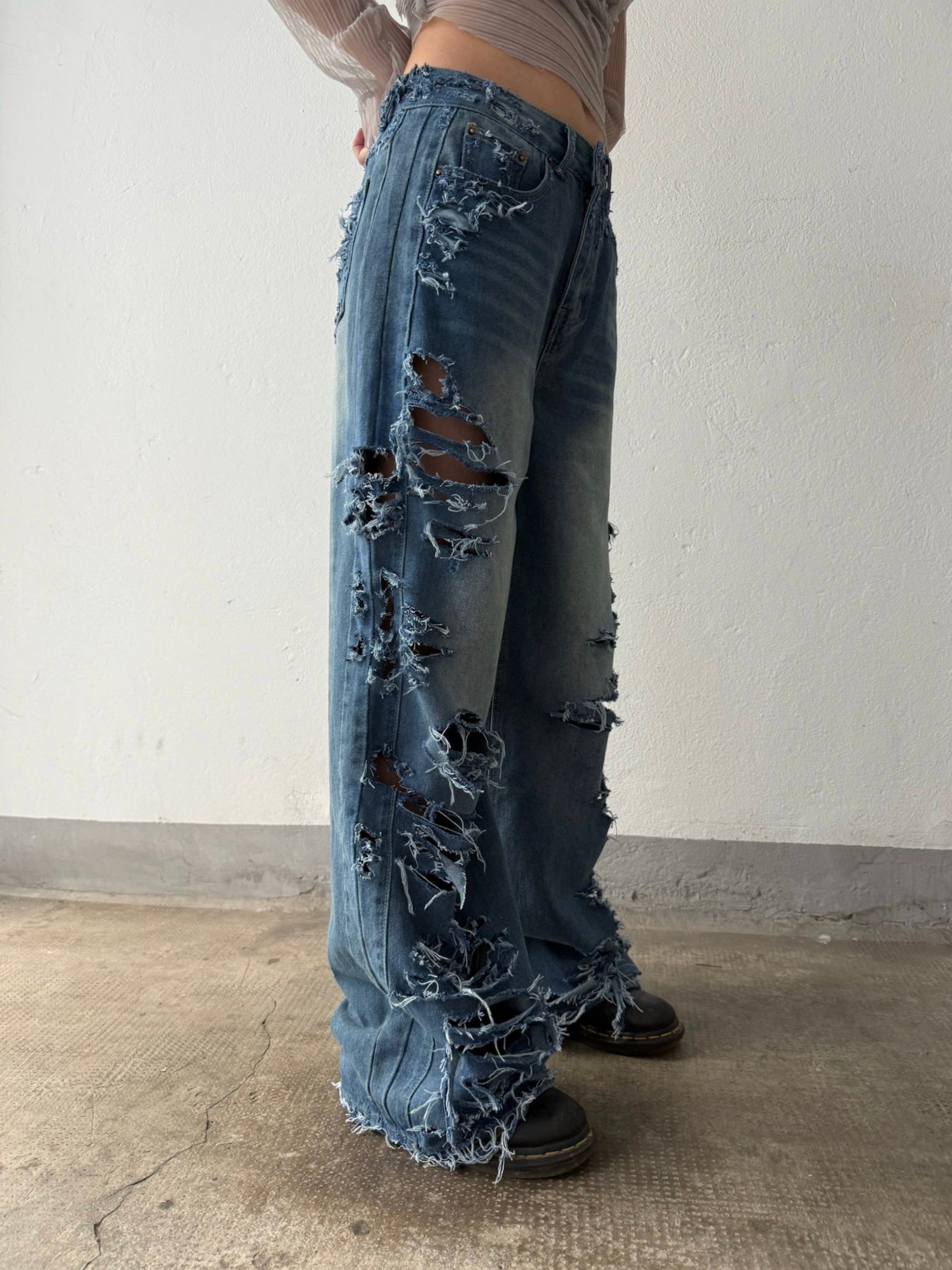 Scratched Denim Pants