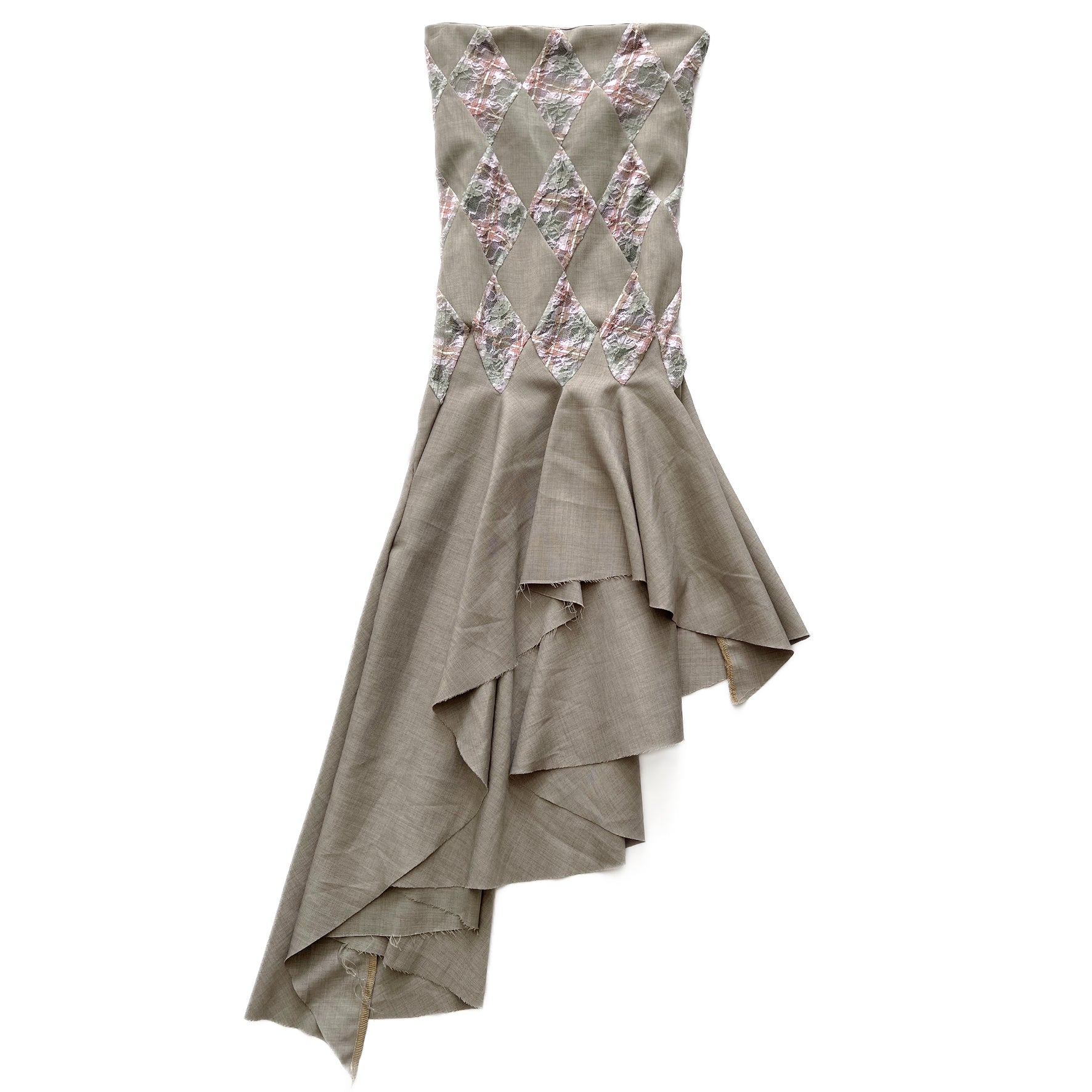 Patchwork Lace Petal Tartan Office Flared Midi Dress