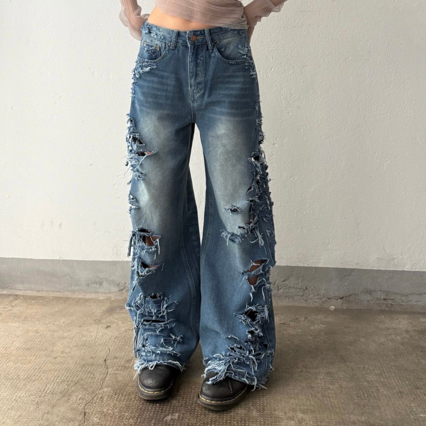 Scratched Denim Pants