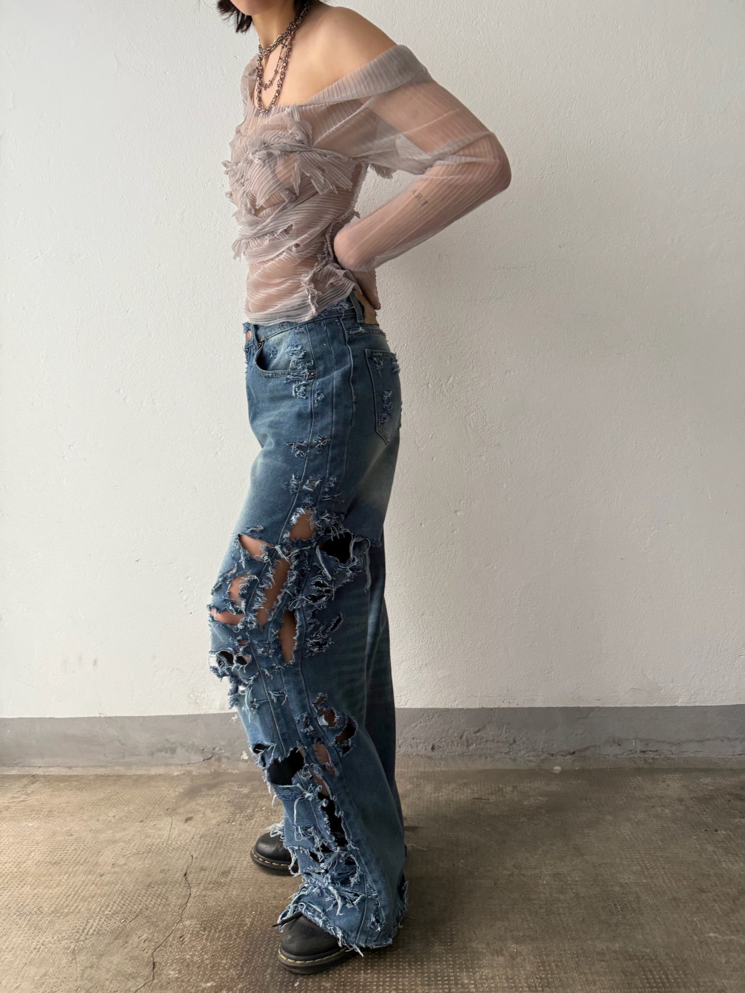 Scratched Denim Pants