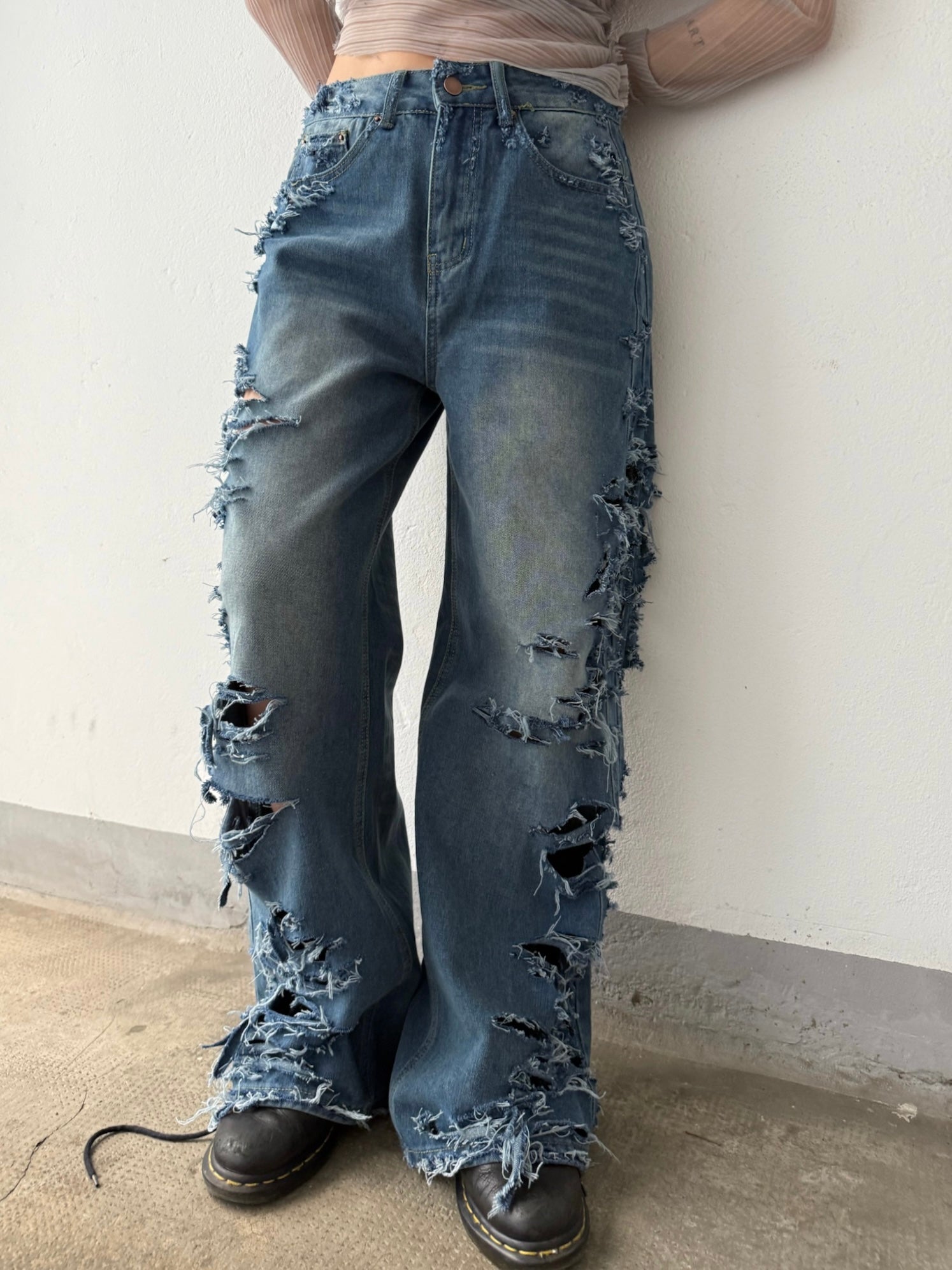 Scratched Denim Pants