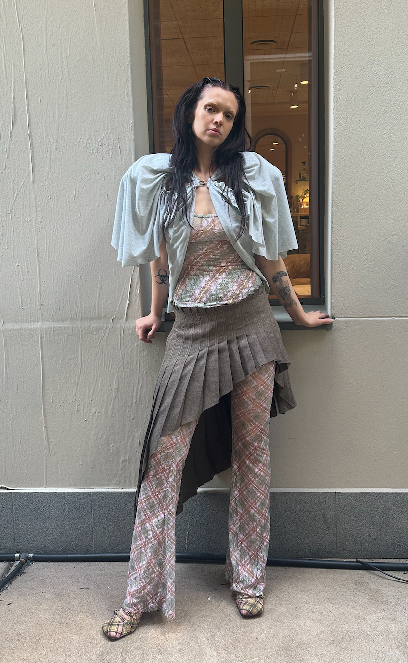 Cutout Football Bow Bolero Top with Shoulder Padding Grey Jersey