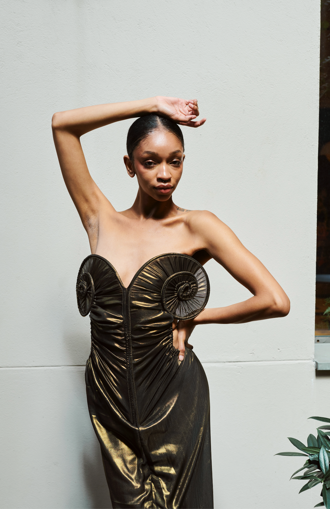 gold seashell dress Draped Sea Shell Swirl Maxi Gown Glossy M/L Minimalist Edit Women's Perky Pear Clear perfect for making a Body:42