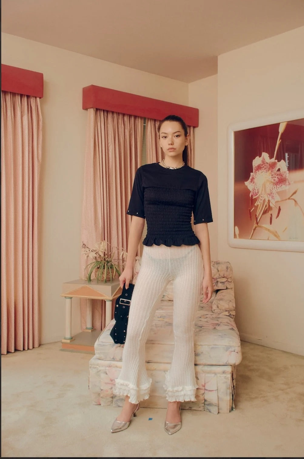 포기브 니트 프릴 팬츠