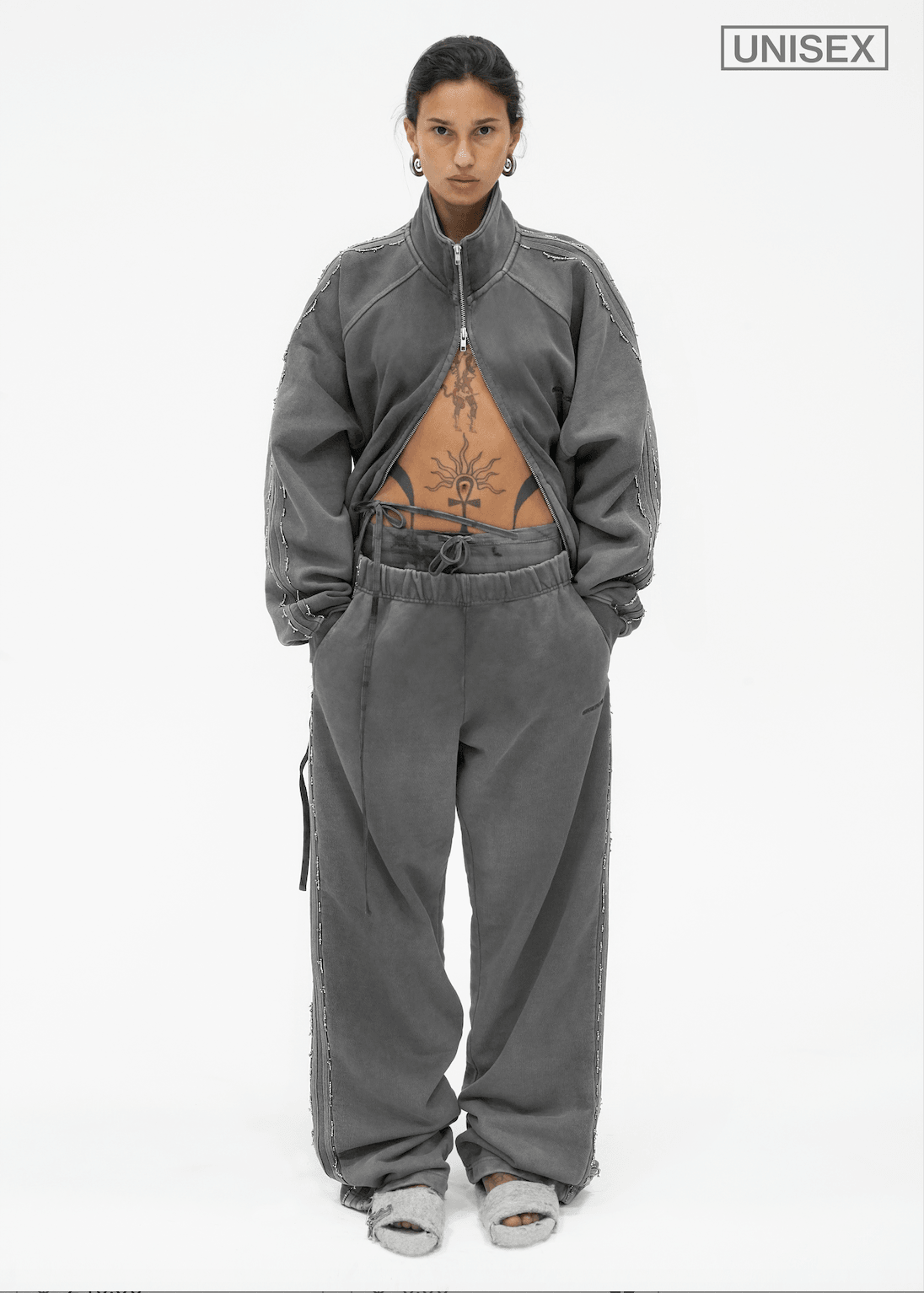 Beaded Track Pant in Grey