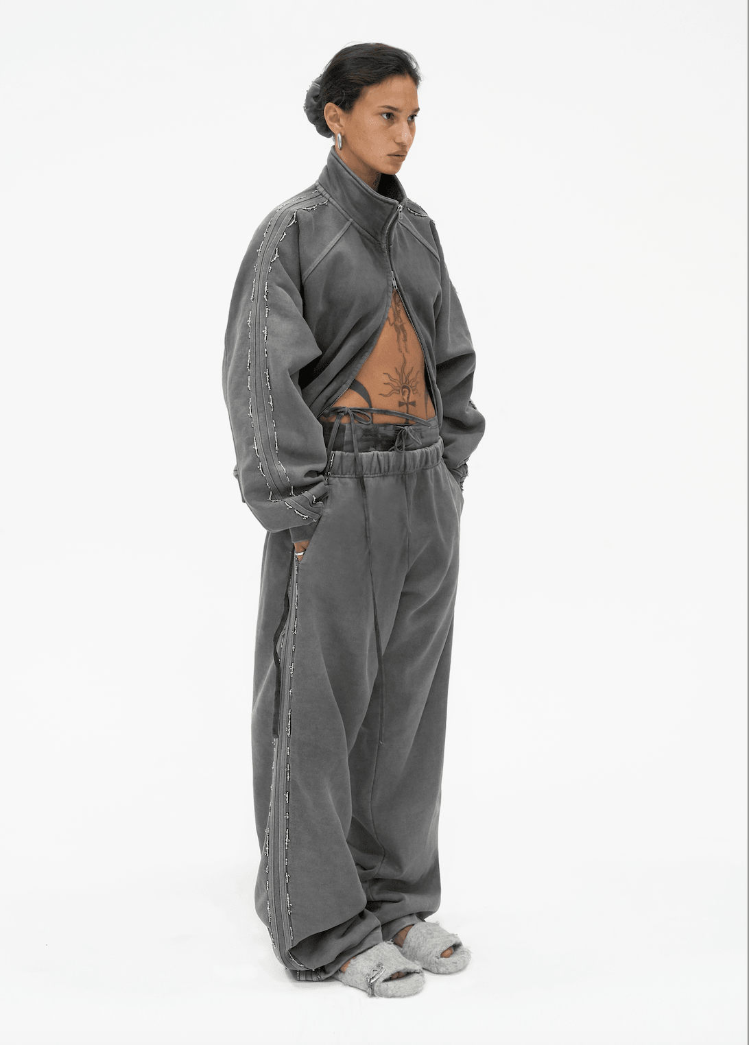 Beaded Track Pant in Grey