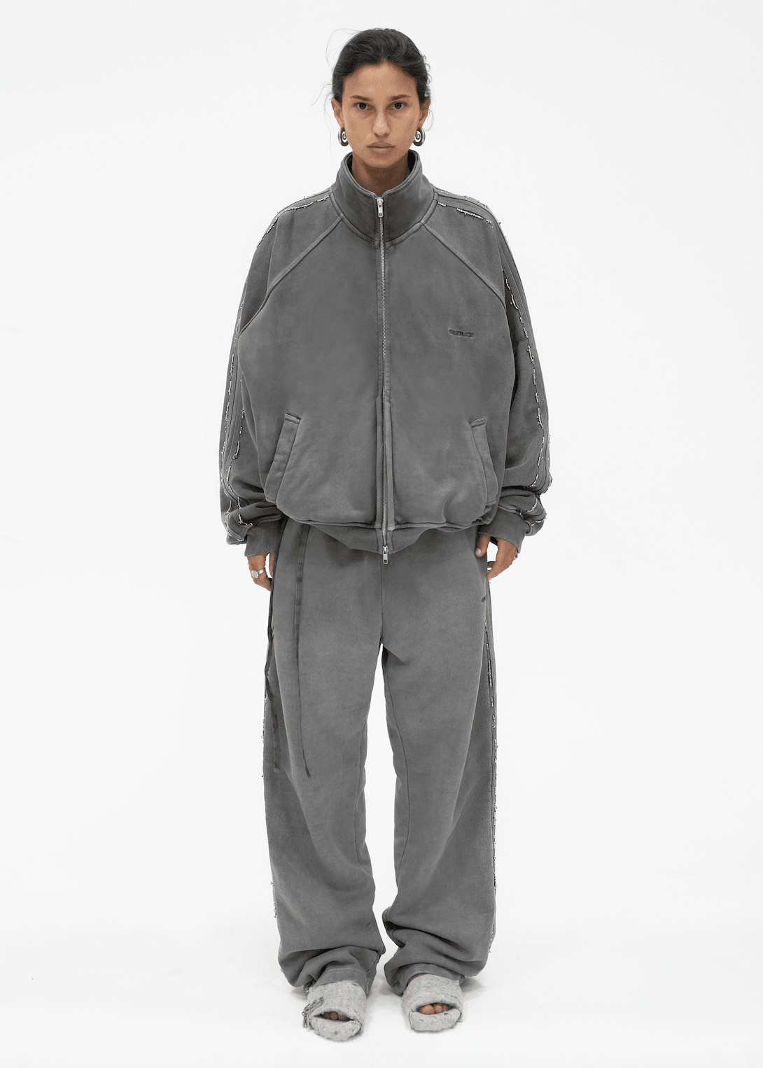 Beaded Track Pant in Grey