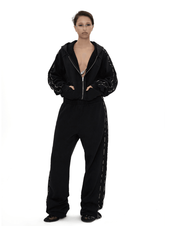 비즈 트랙 후드 티셔츠