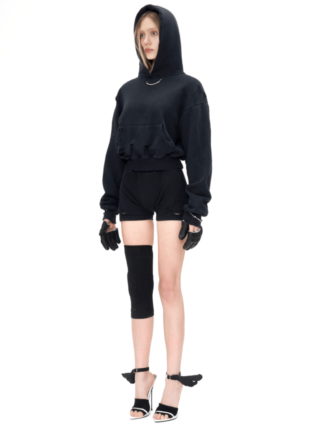 Distressed Jewelry Hoodie in Black