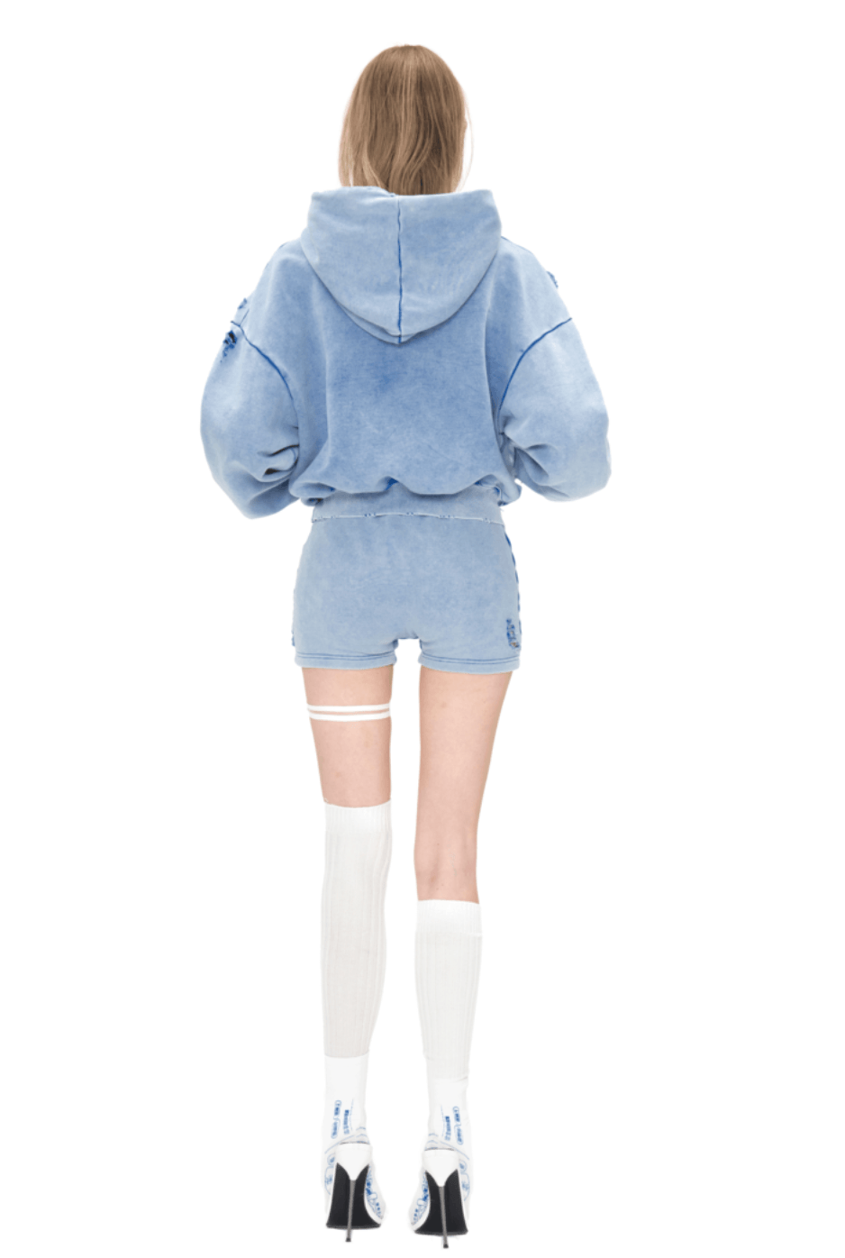 Distressed Jewelry Hoodie in Blue