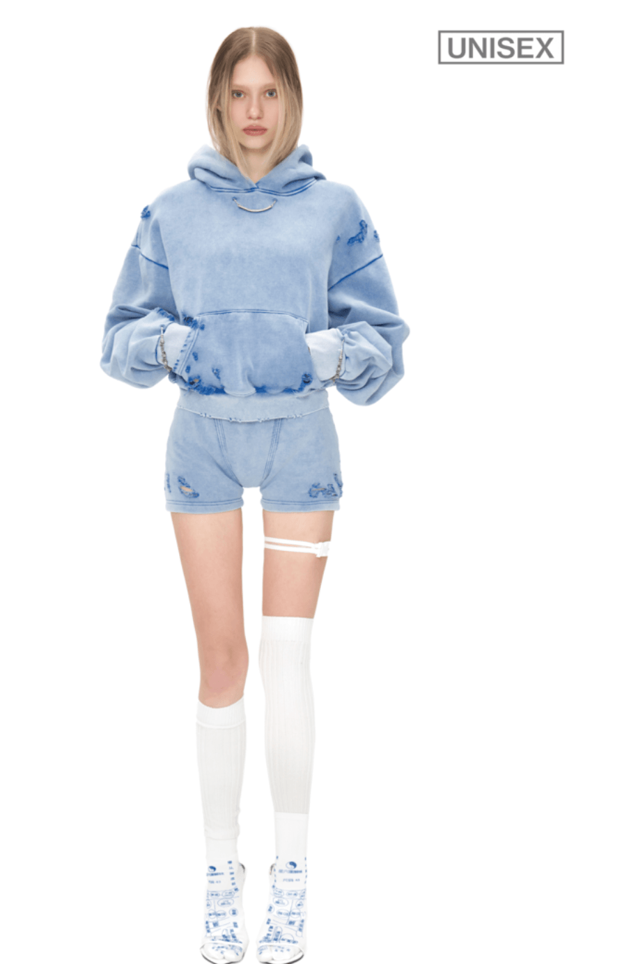 Distressed Jewelry Hoodie in Blue