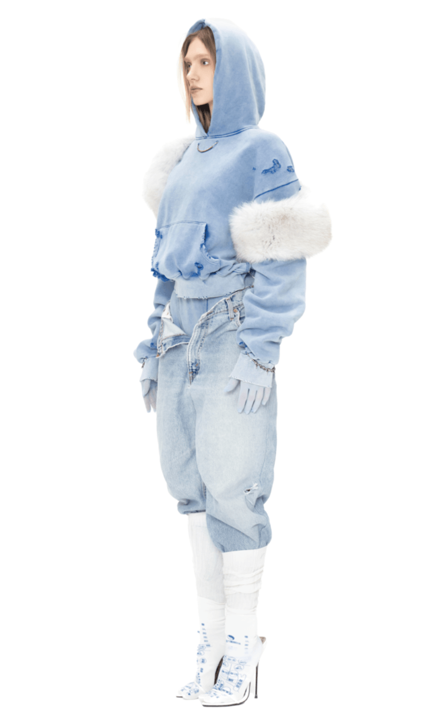 Distressed Jewelry Hoodie in Blue
