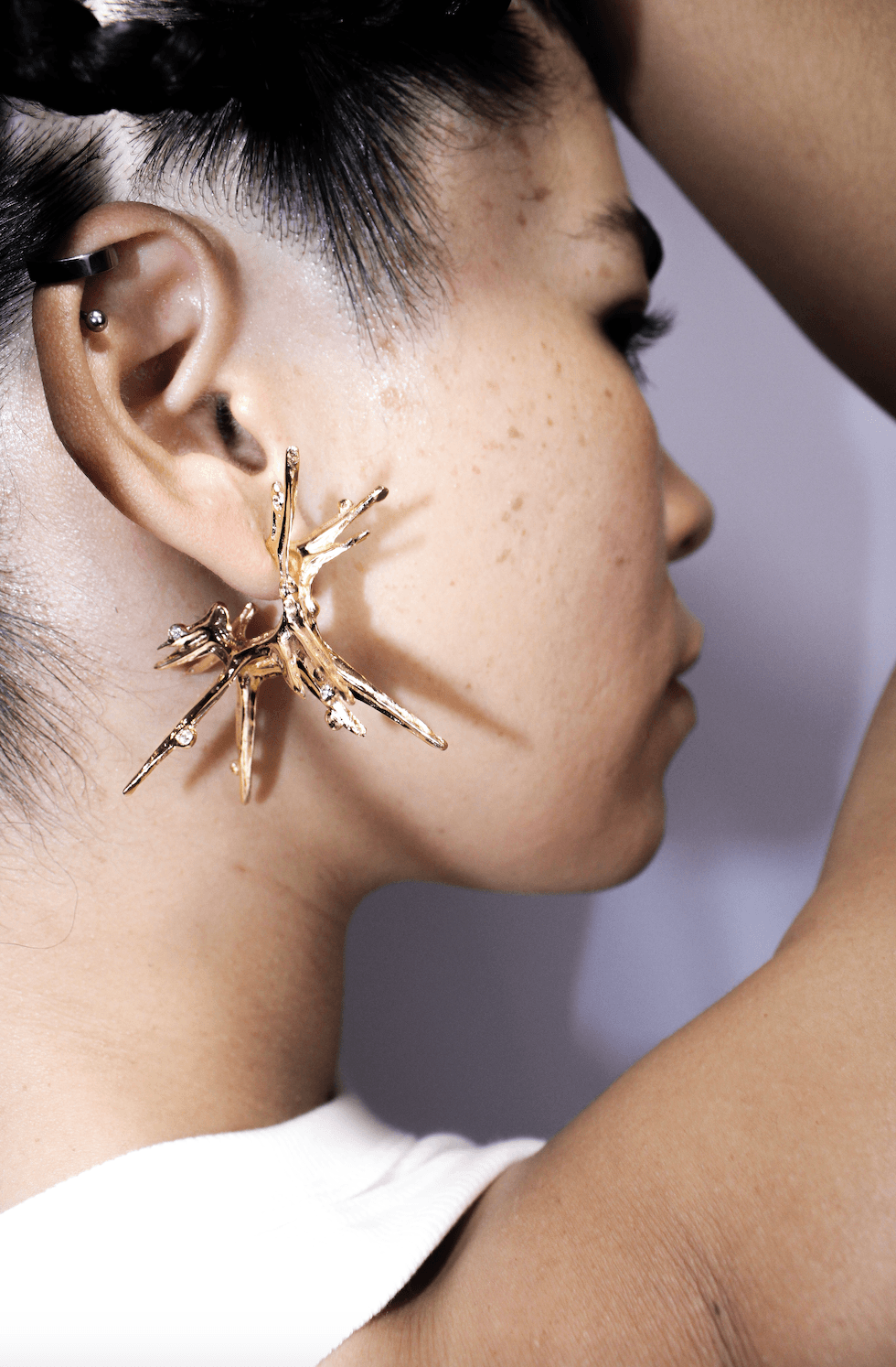 Large Spike Hoops with Topaz in Gold