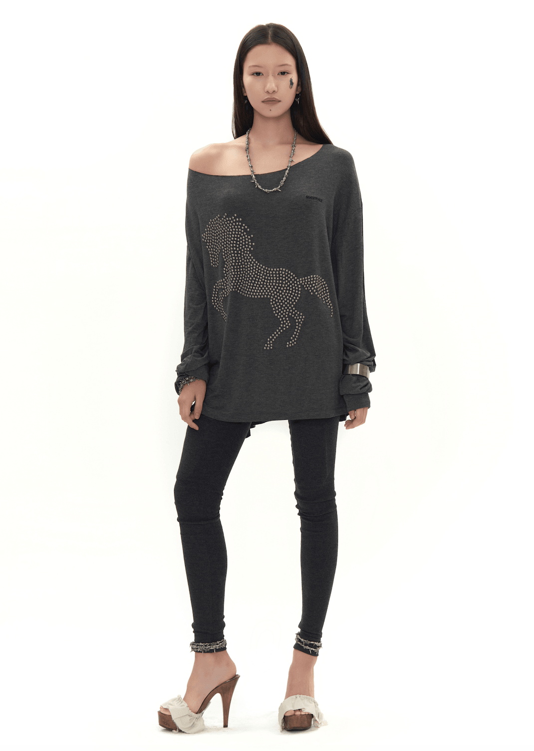 Studded Low-Cut T-Shirt in White