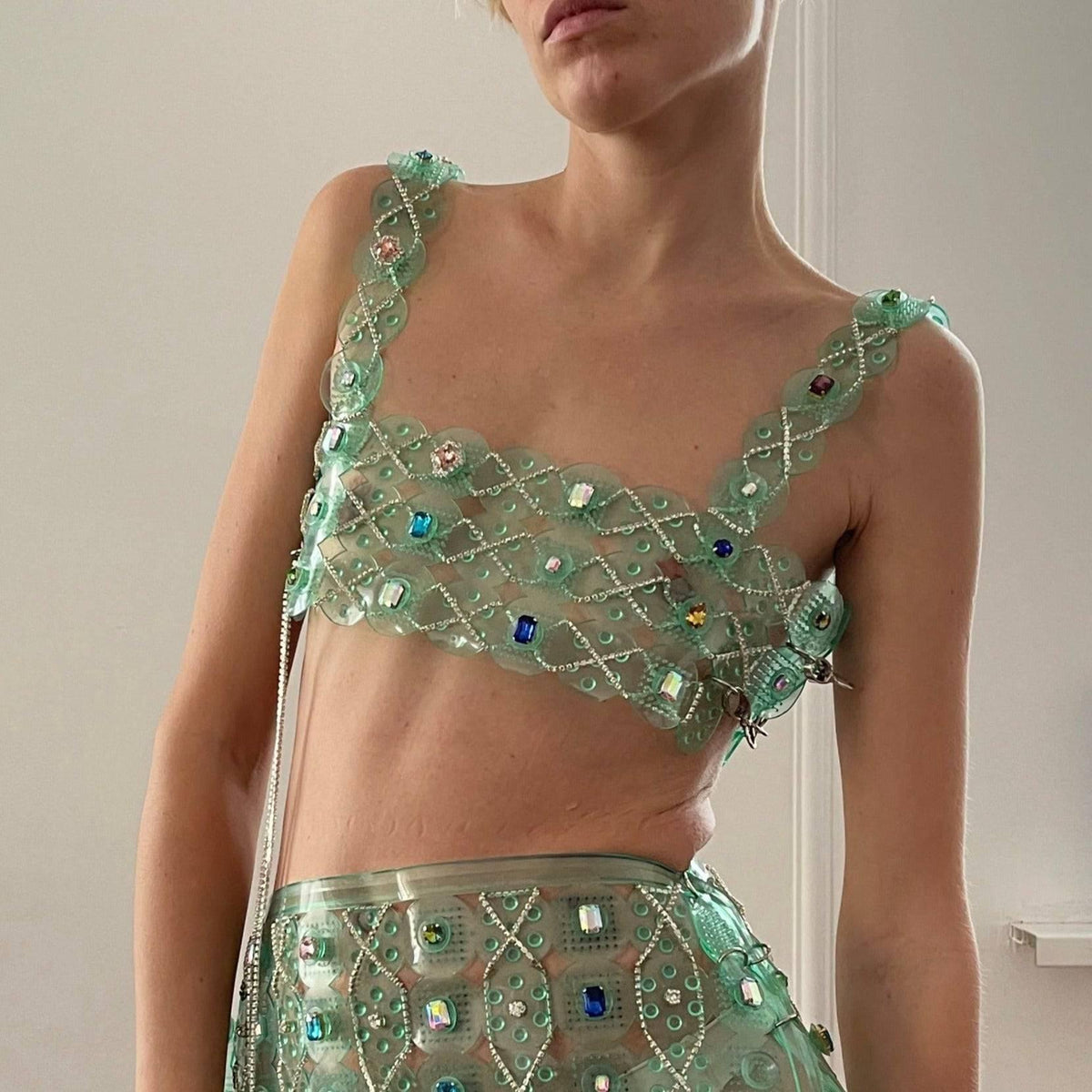 Silicone & Crystal Top in Seafoam Green