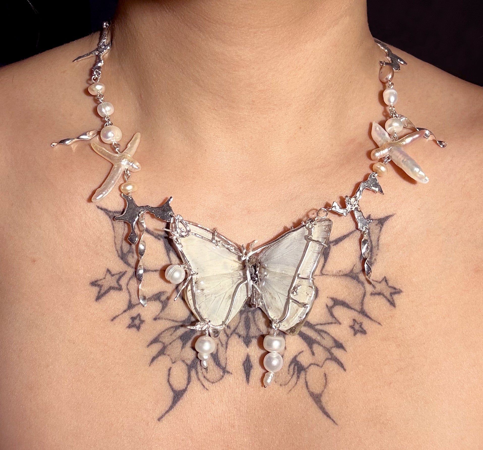 White Siren Butterfly Necklace
