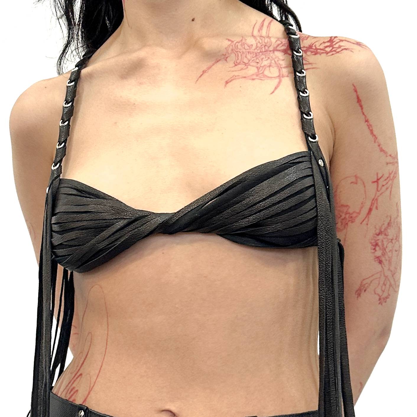 Twisted Leather Fringe Bra Top