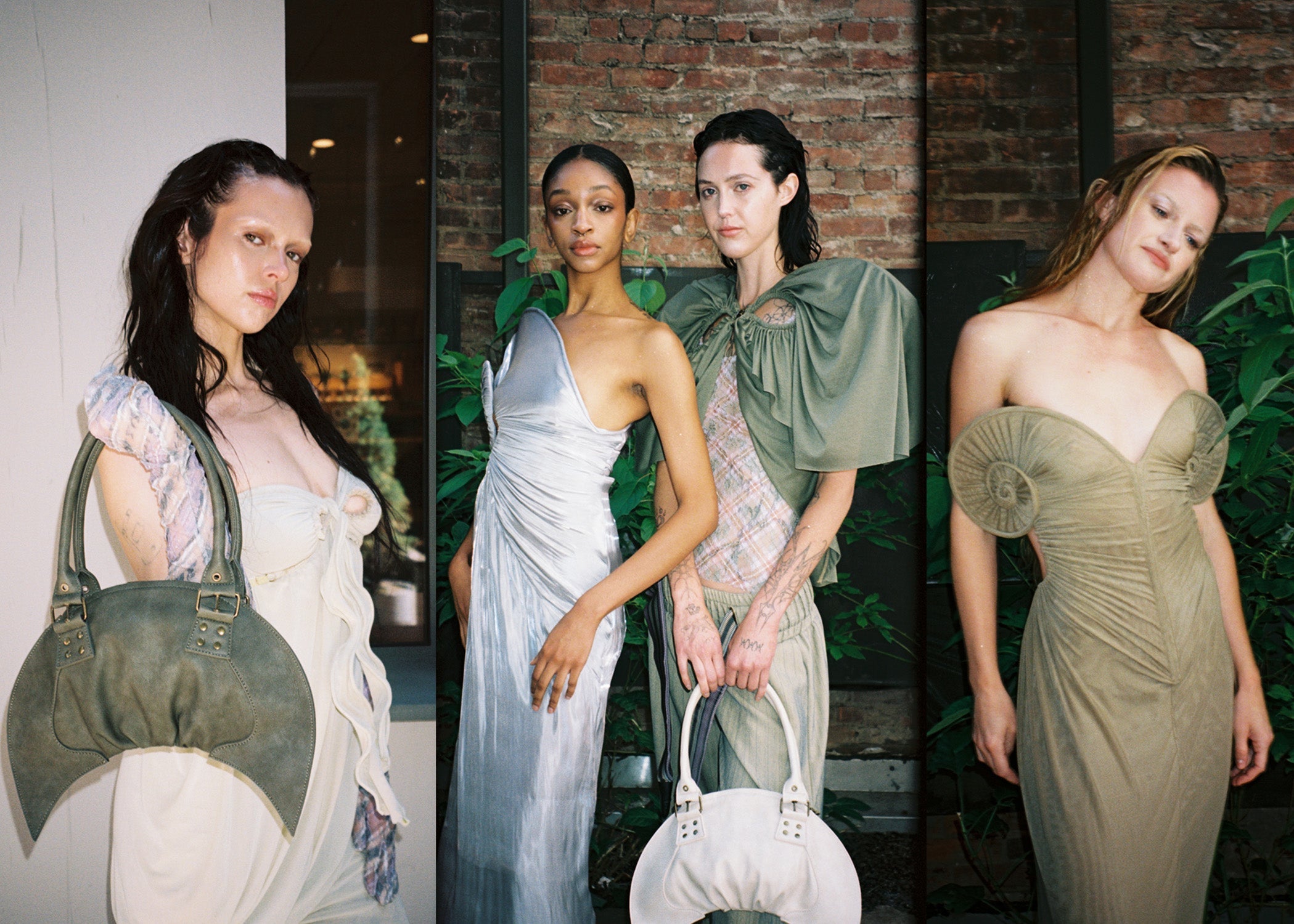 Draped Sea Shell Swirl Maxi Gown Khaki