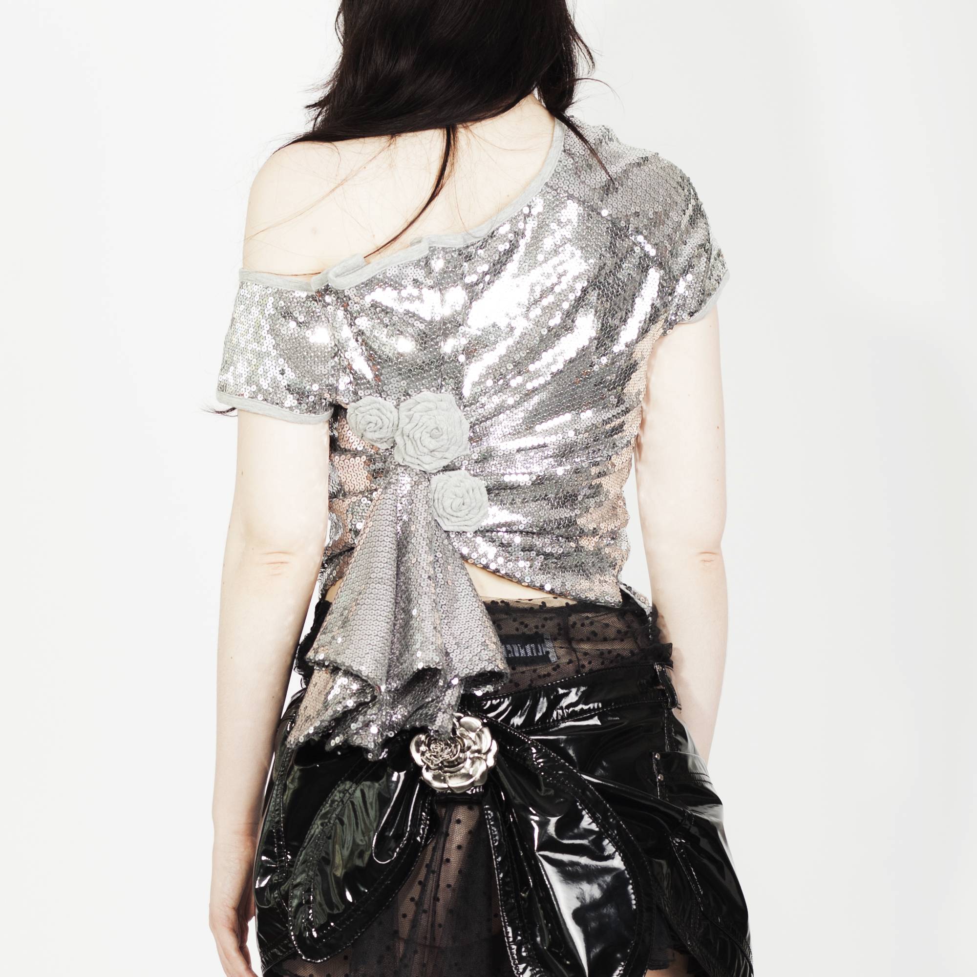 Draped Henley T Shirt Sequins